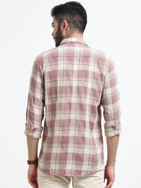 Rosy Brown Checks Slim Fit Bamboo Linen Casual Shirts