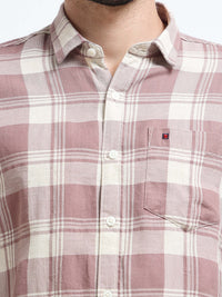Rosy Brown Checks Slim Fit Bamboo Linen Casual Shirts
