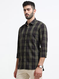 Green Checks Slim Fit Cotton Casual Shirts