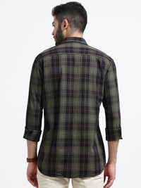 Green Checks Slim Fit Cotton Casual Shirts