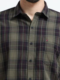 Green Checks Slim Fit Cotton Casual Shirts