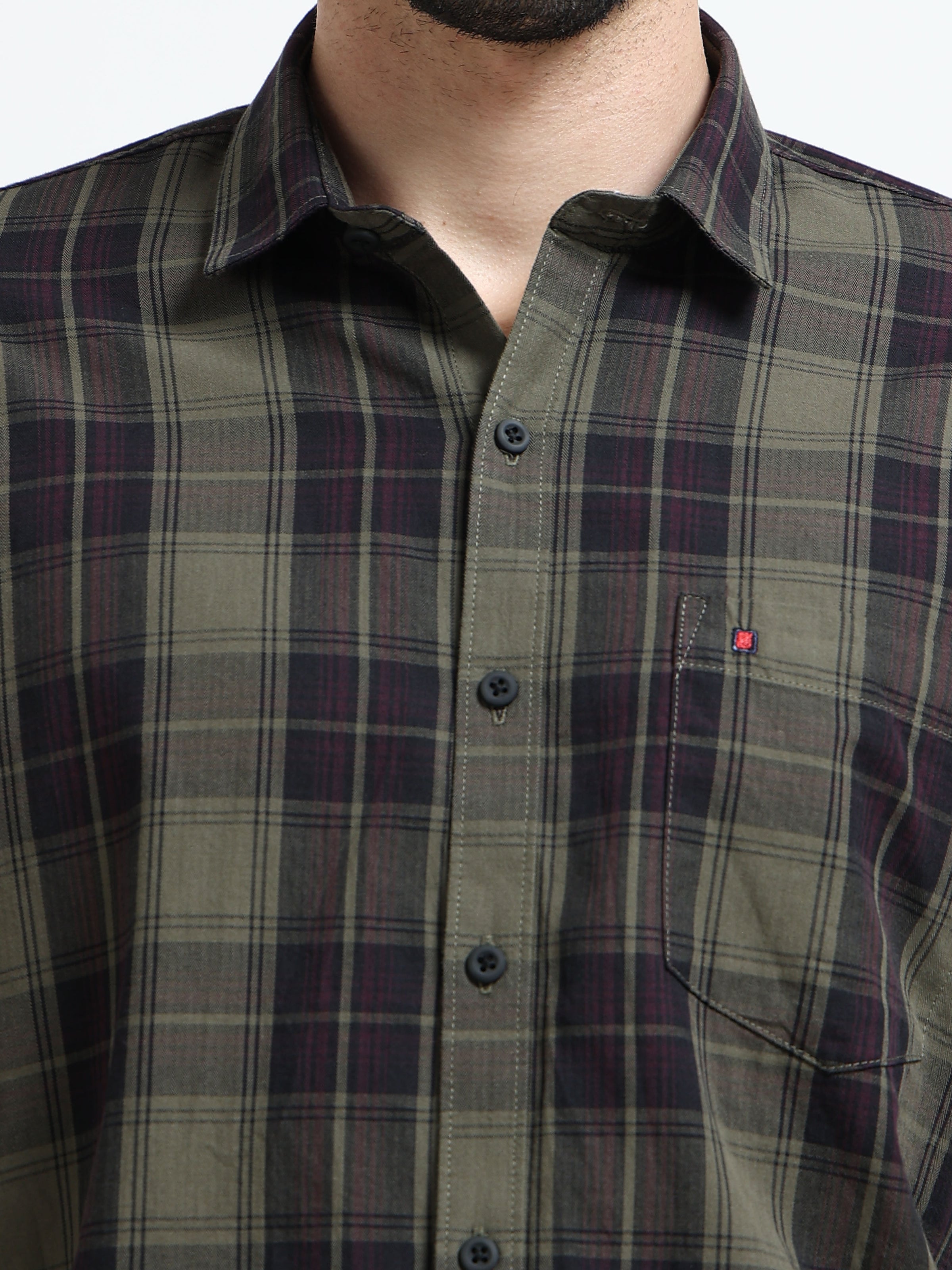 Green Checks Slim Fit Cotton Casual Shirts