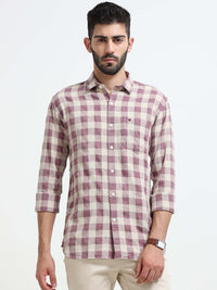 Light Purple Checks Slim Fit Cotton Casual Shirts