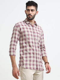 Light Purple Checks Slim Fit Cotton Casual Shirts
