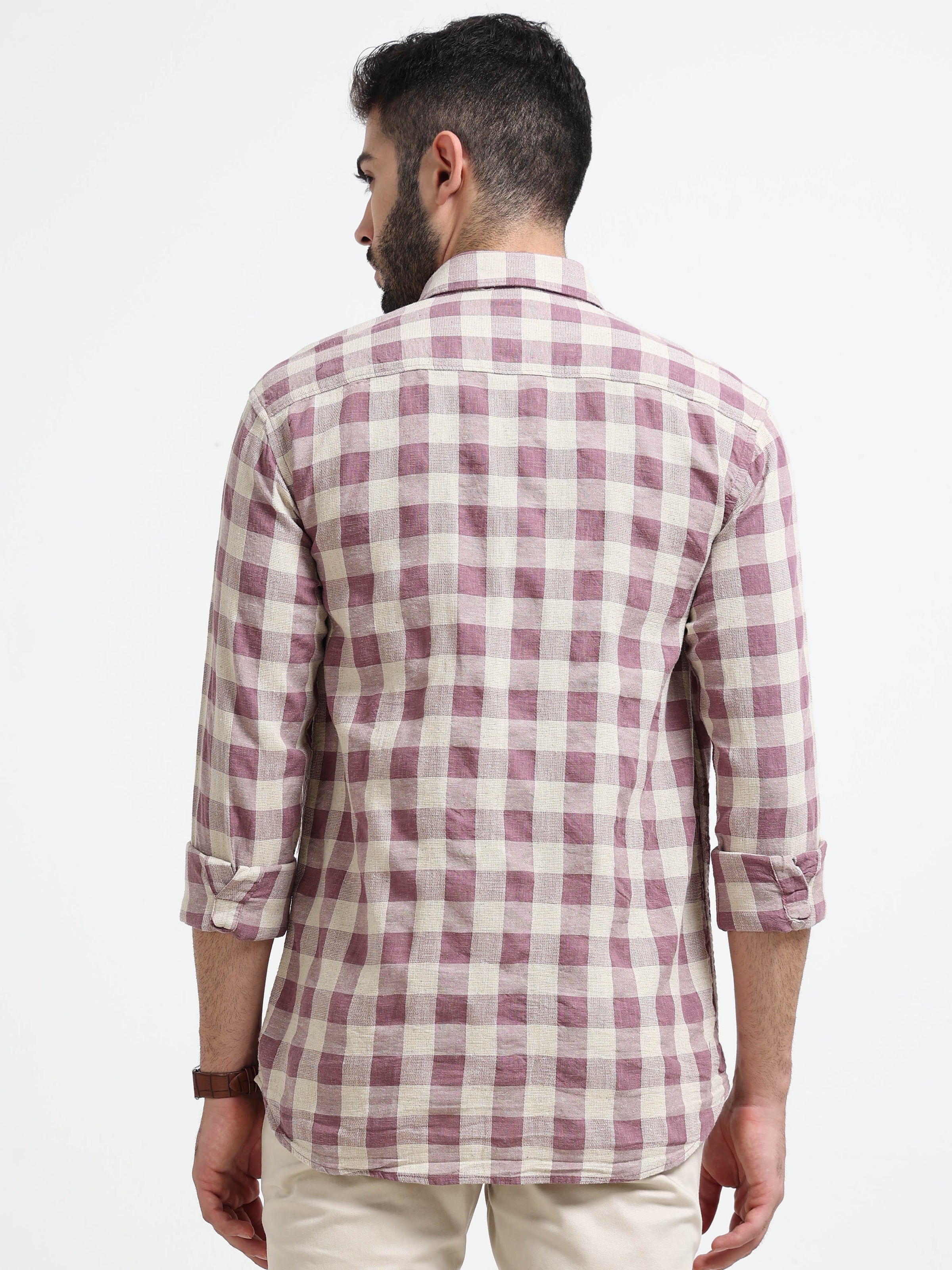 Light Purple Checks Slim Fit Cotton Casual Shirts