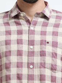 Light Purple Checks Slim Fit Cotton Casual Shirts