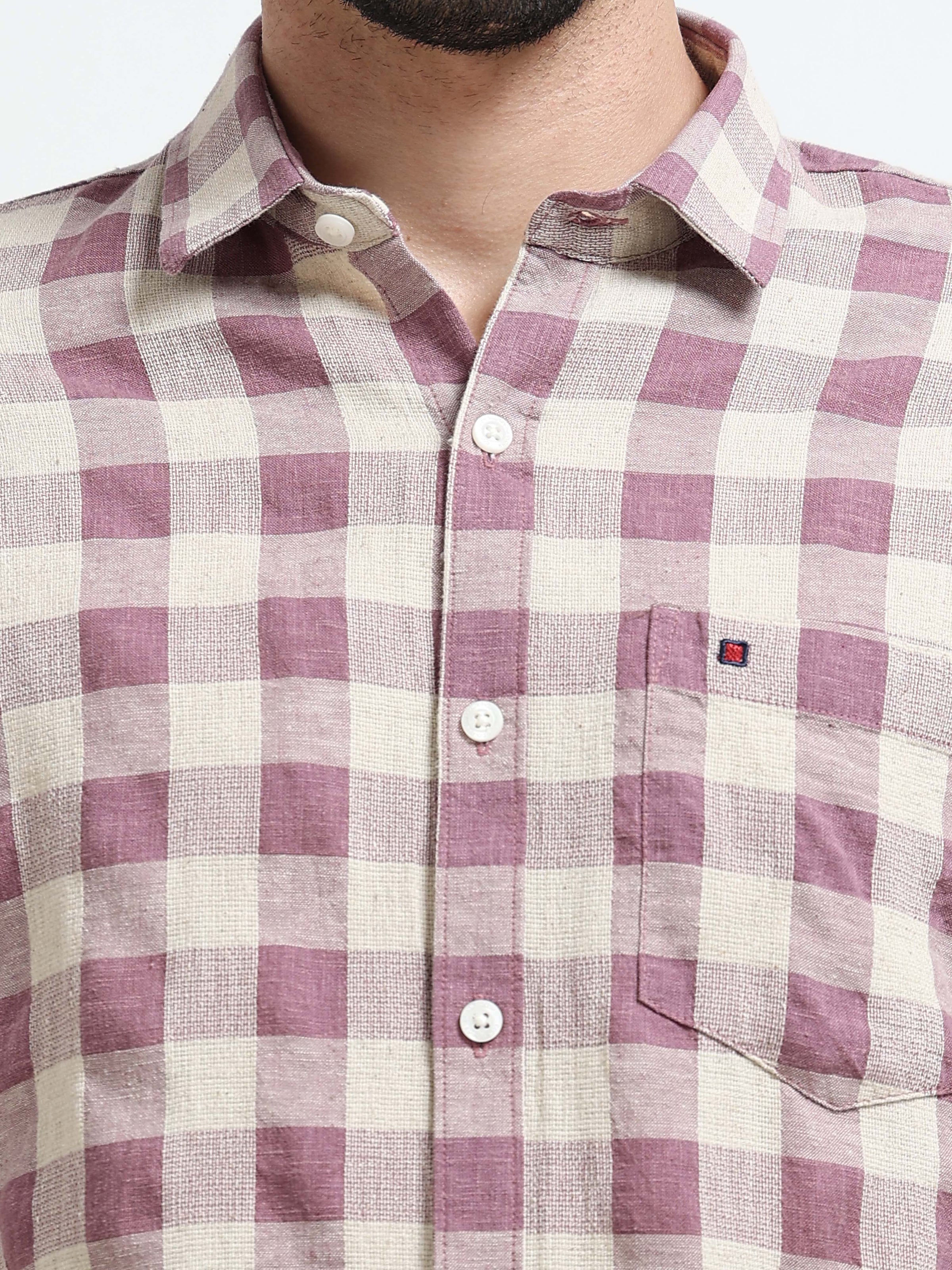 Light Purple Checks Slim Fit Cotton Casual Shirts
