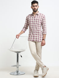 Light Purple Checks Slim Fit Cotton Casual Shirts