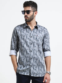 Blue Slim Fit Floral Printed Casual Shirt