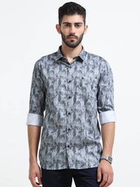Blue Slim Fit Floral Printed Casual Shirt