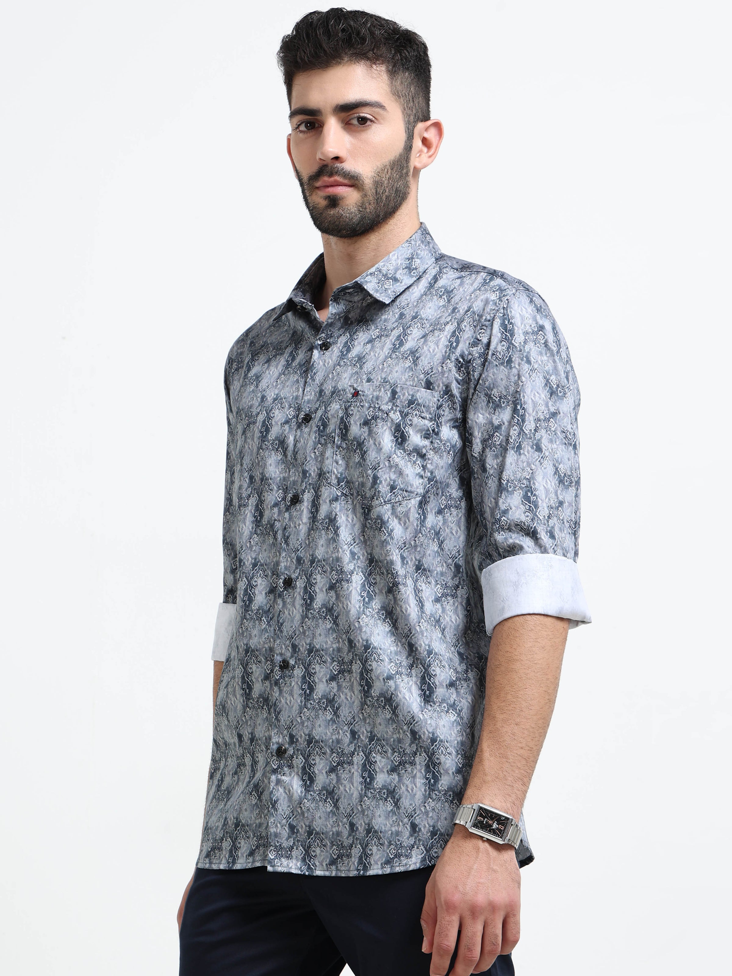 Blue Slim Fit Floral Printed Casual Shirt