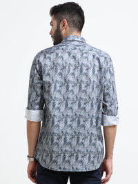 Blue Slim Fit Floral Printed Casual Shirt