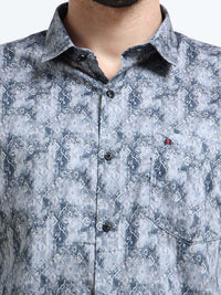 Blue Slim Fit Floral Printed Casual Shirt
