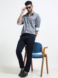 Blue Slim Fit Floral Printed Casual Shirt