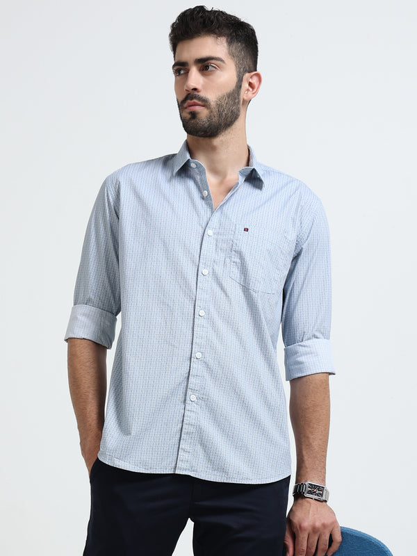 Light Grey Micro Print Slim Fit Cotton Casual Shirts