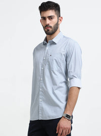 Light Grey Micro Print Slim Fit Cotton Casual Shirts