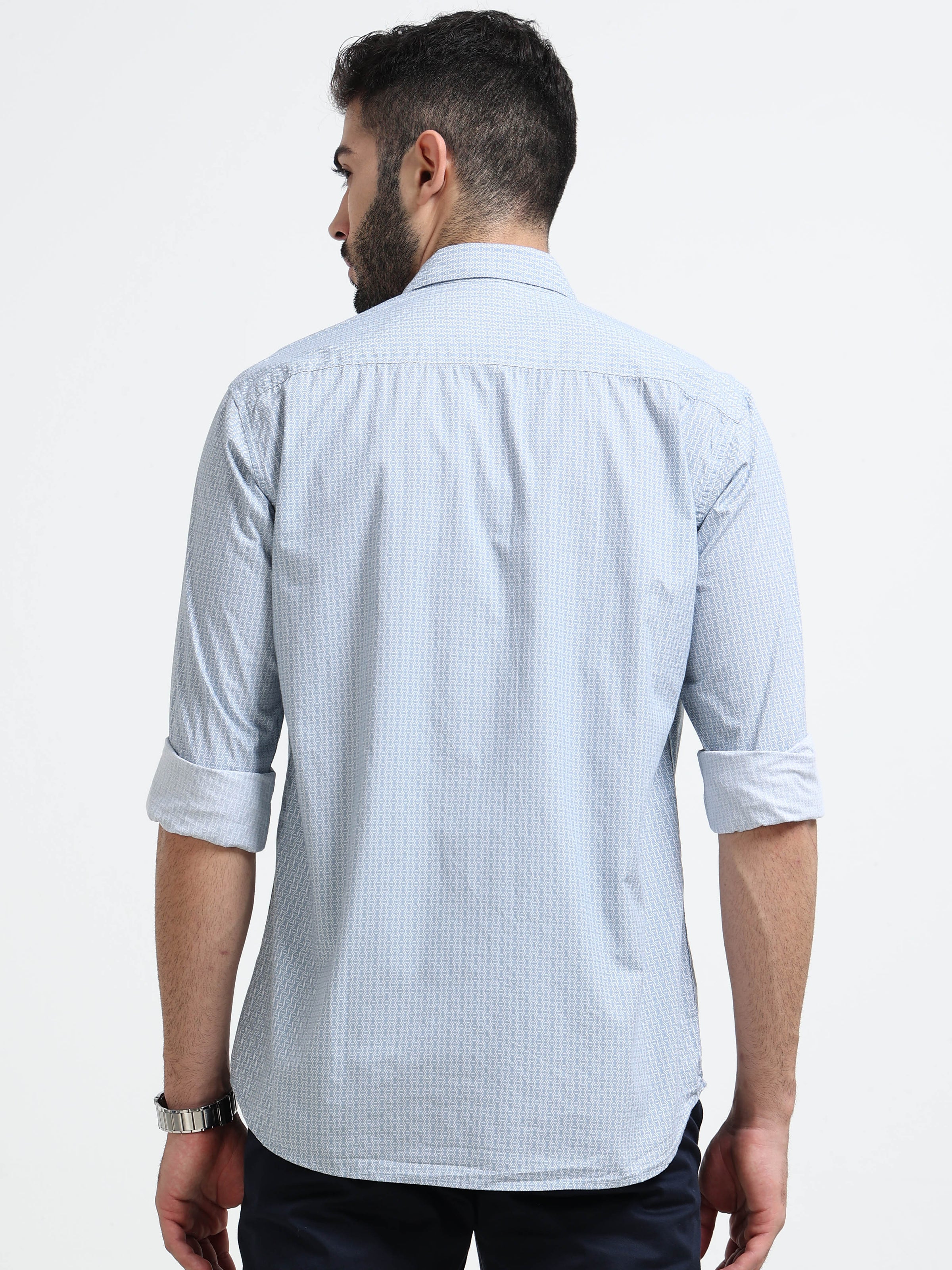 Light Grey Micro Print Slim Fit Cotton Casual Shirts