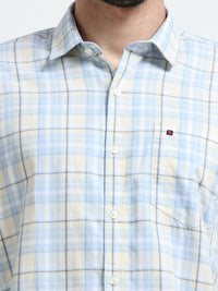 Sky Blue Checks Slim Fit Cotton Casual Shirts