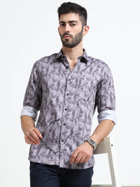 Purple Slim Fit Floral Printed Casual Shirt