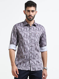 Purple Slim Fit Floral Printed Casual Shirt