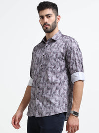 Purple Slim Fit Floral Printed Casual Shirt