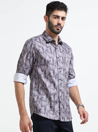 Purple Slim Fit Floral Printed Casual Shirt