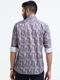 Purple Slim Fit Floral Printed Casual Shirt