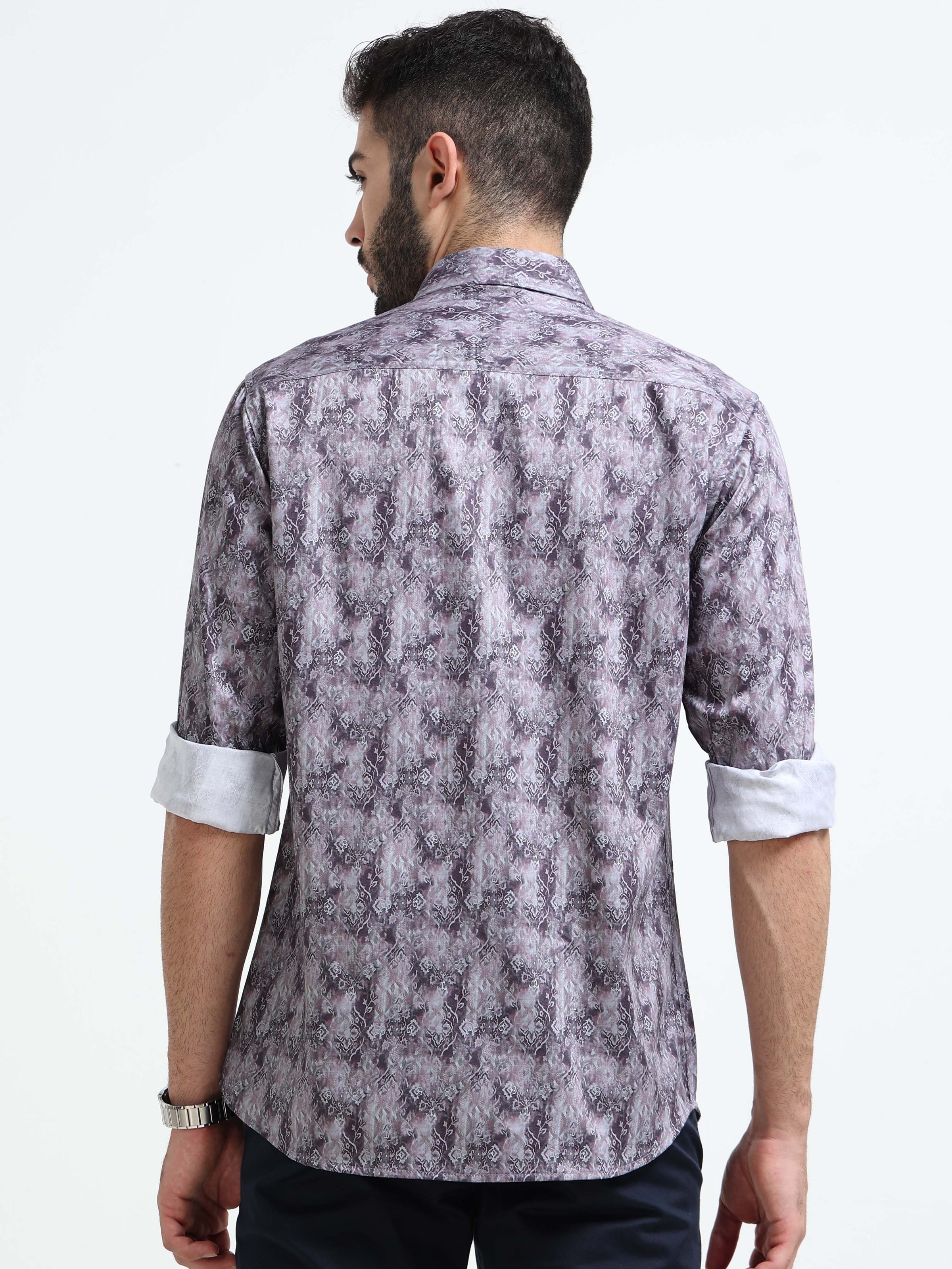 Purple Slim Fit Floral Printed Casual Shirt
