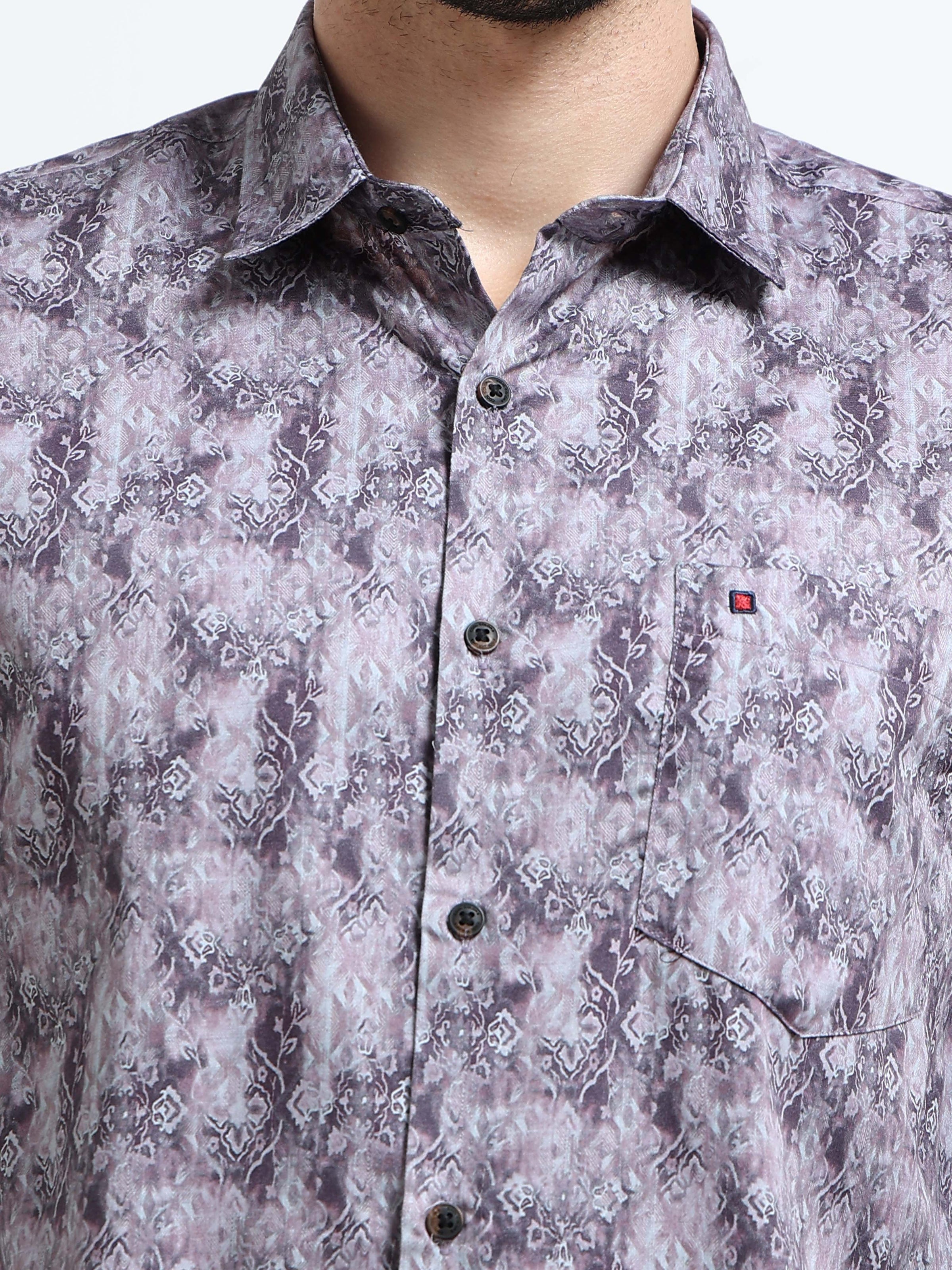 Purple Slim Fit Floral Printed Casual Shirt