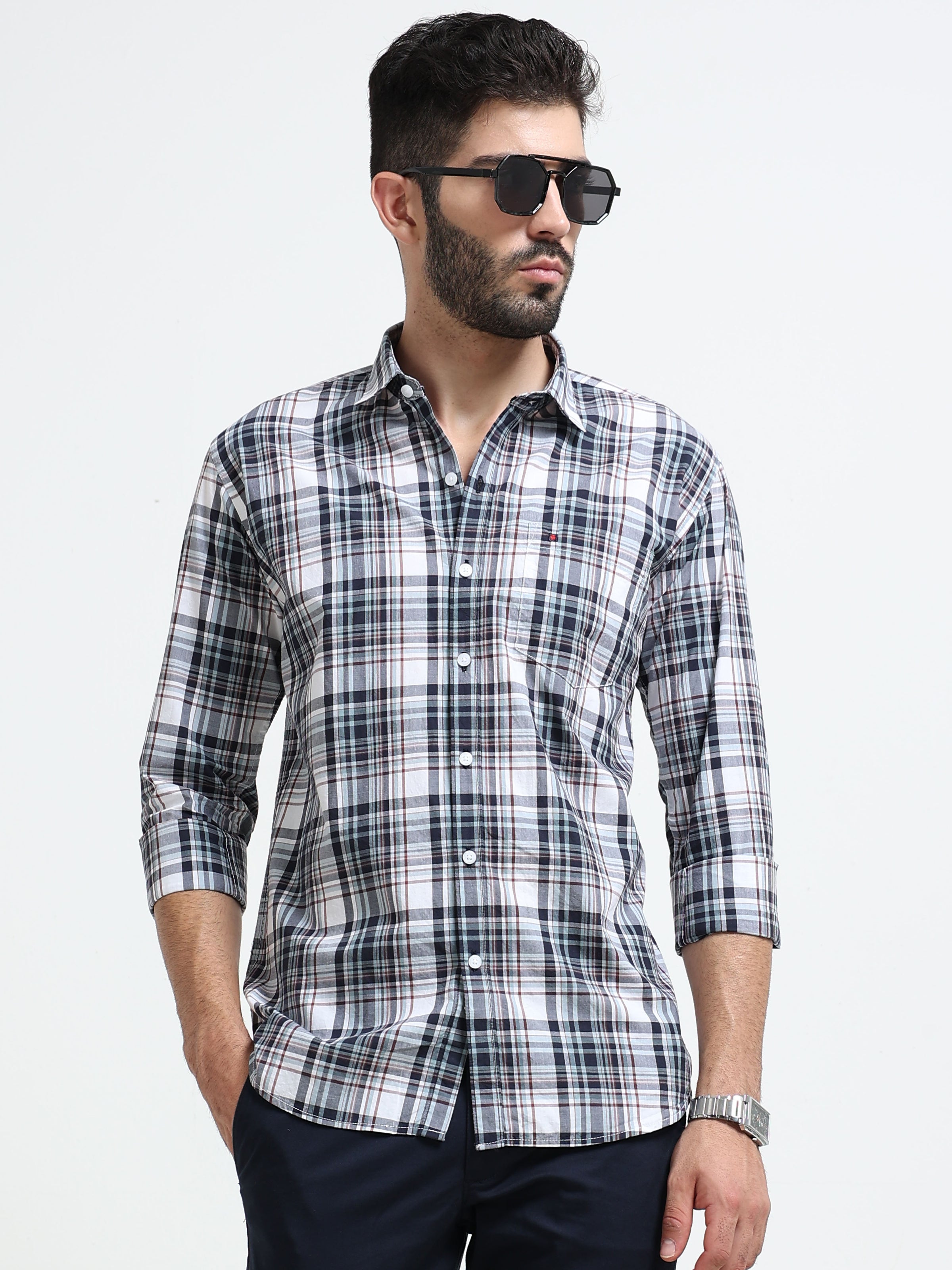 Maroon Checks Slim Fit Cotton Casual Shirts