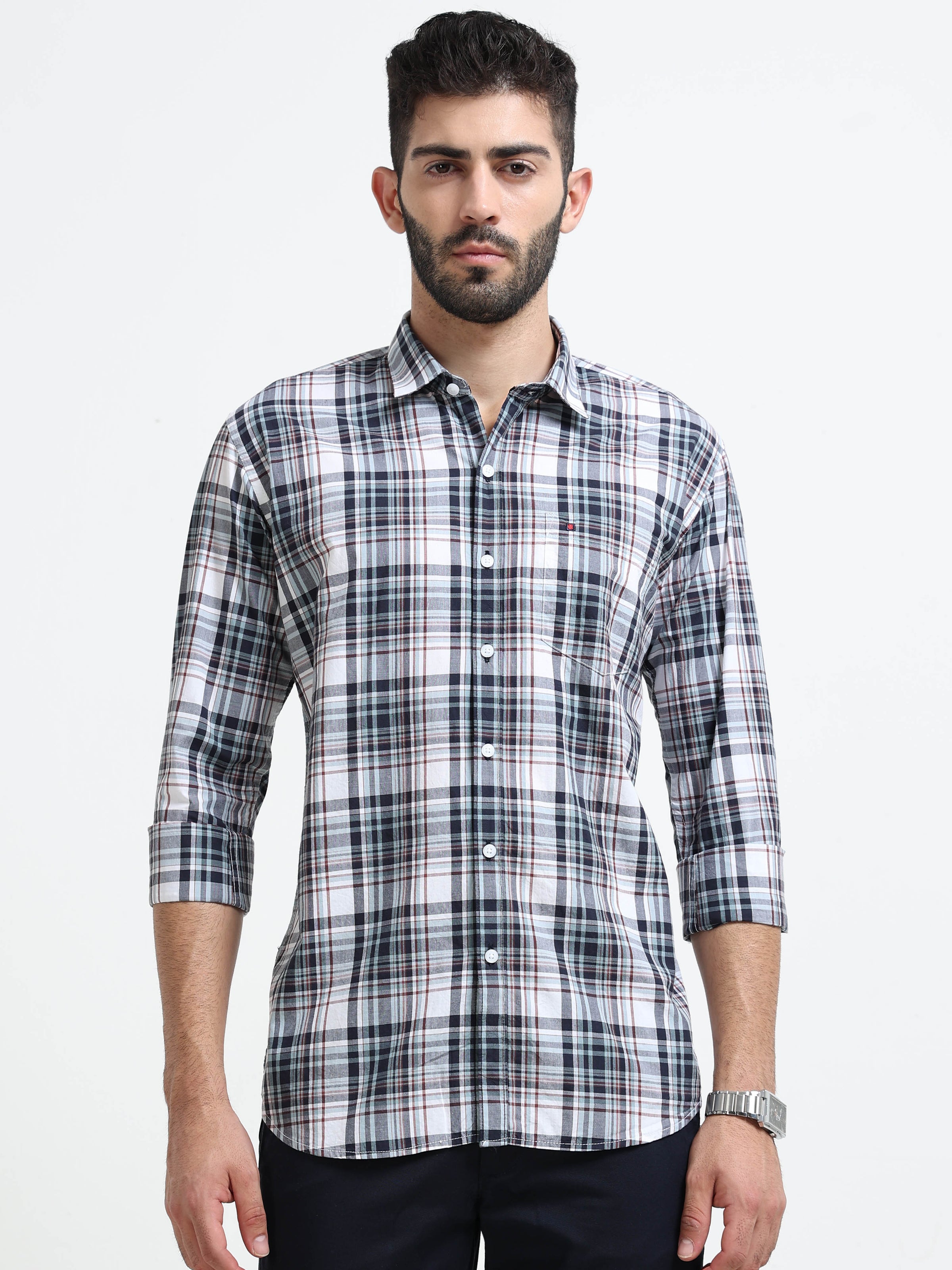 Maroon Checks Slim Fit Cotton Casual Shirts