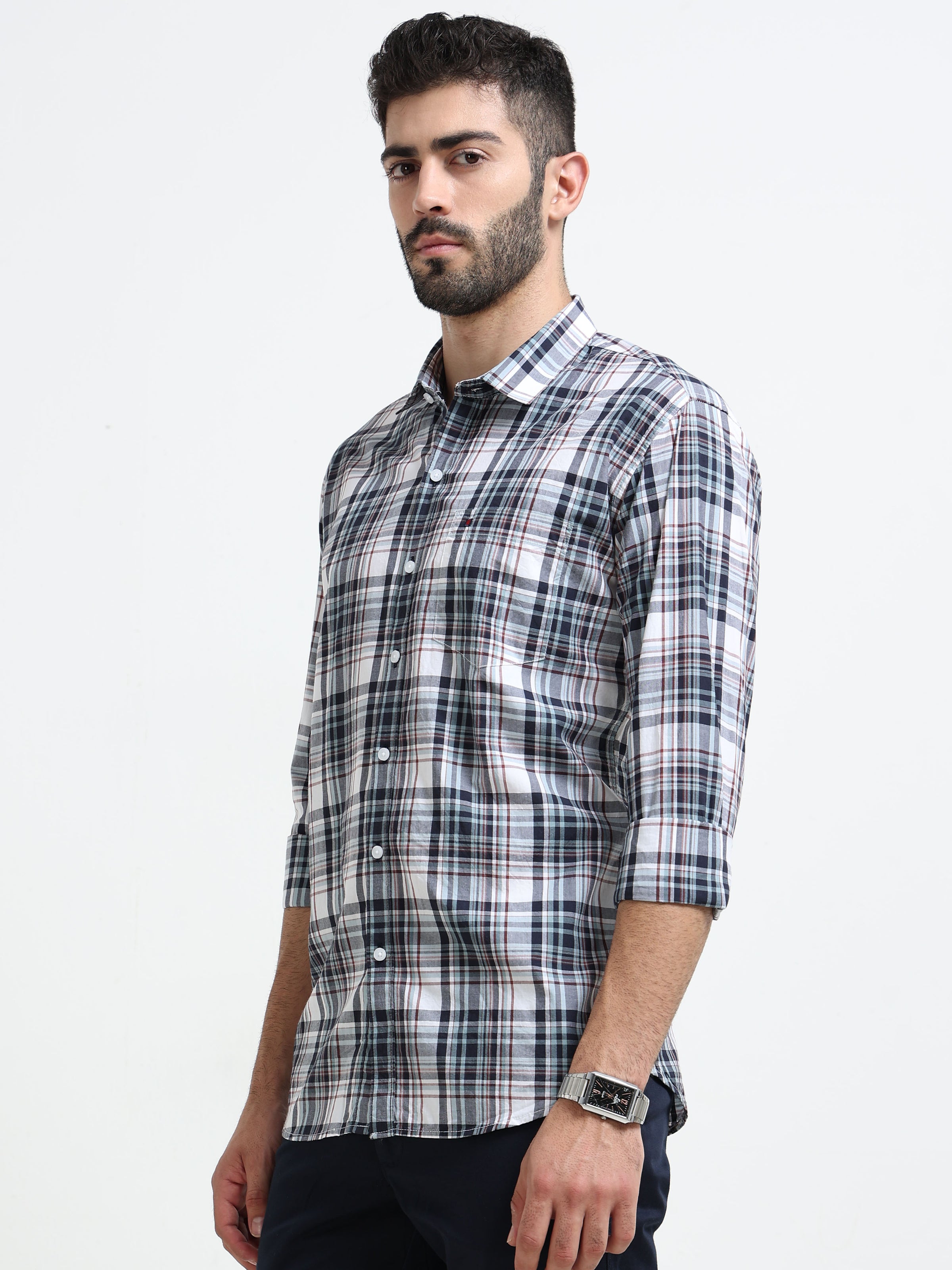 Maroon Checks Slim Fit Cotton Casual Shirts