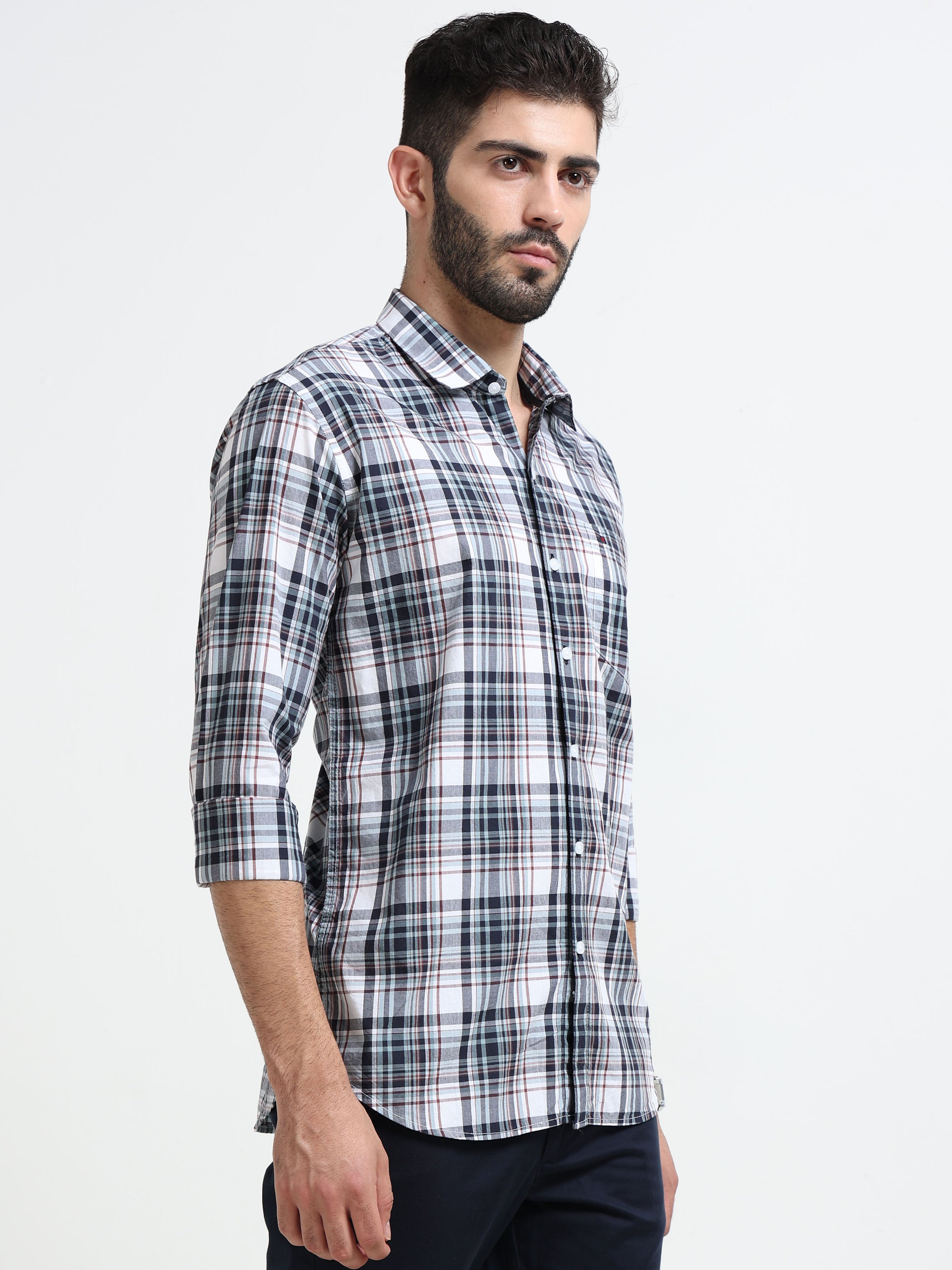 Maroon Checks Slim Fit Cotton Casual Shirts