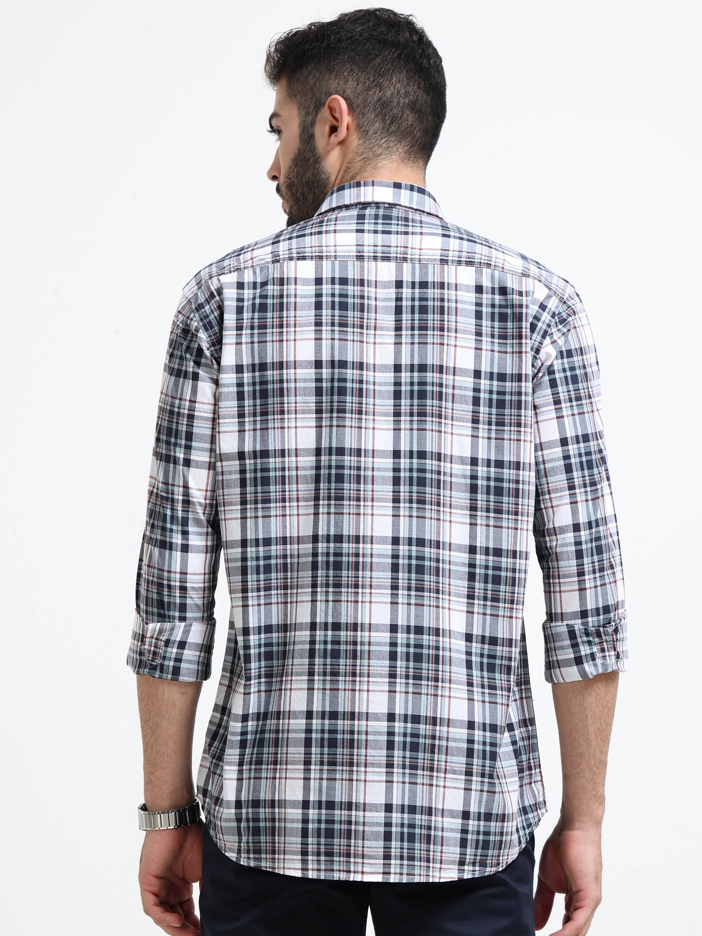 Maroon Checks Slim Fit Cotton Casual Shirts