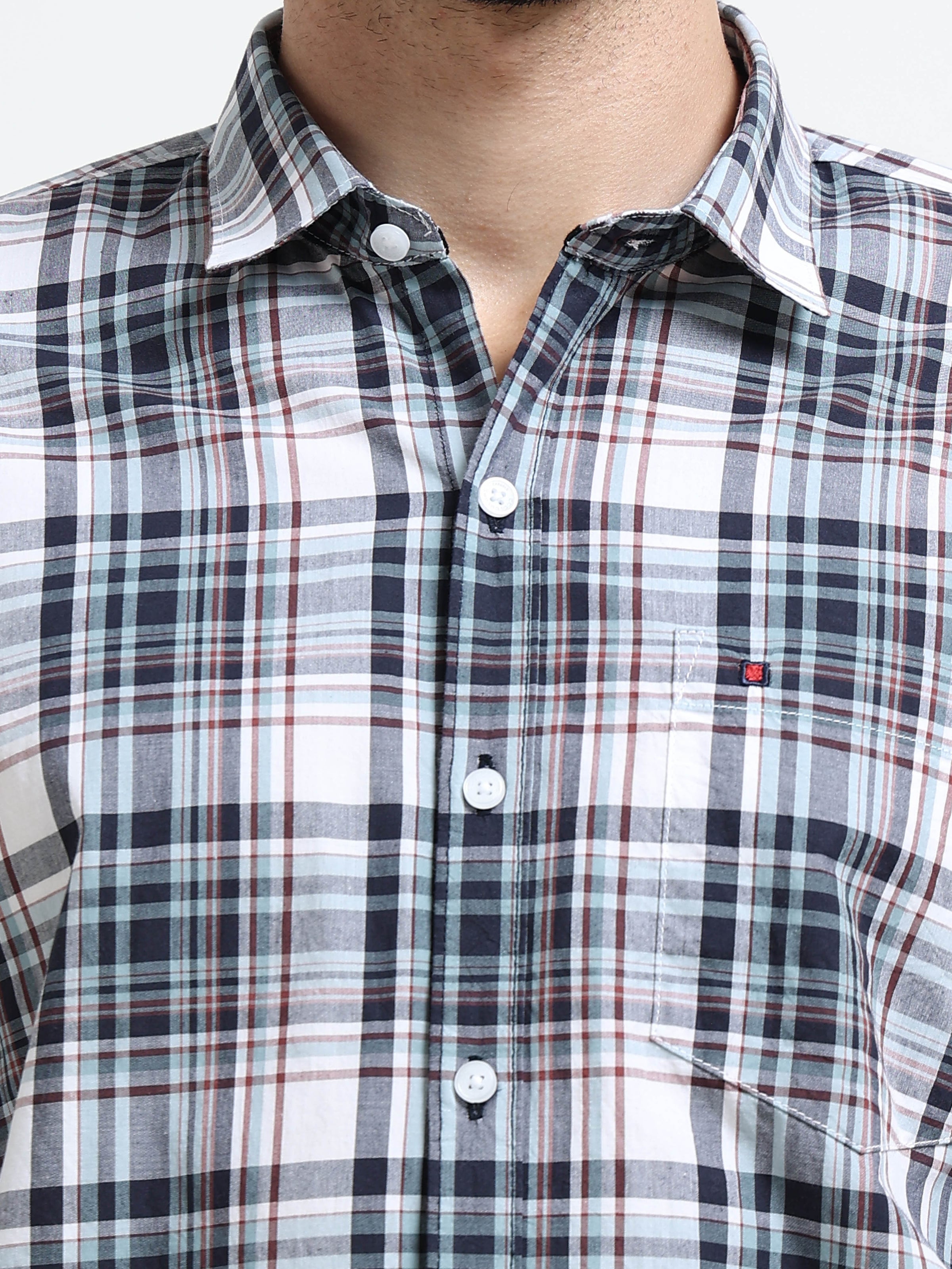 Maroon Checks Slim Fit Cotton Casual Shirts