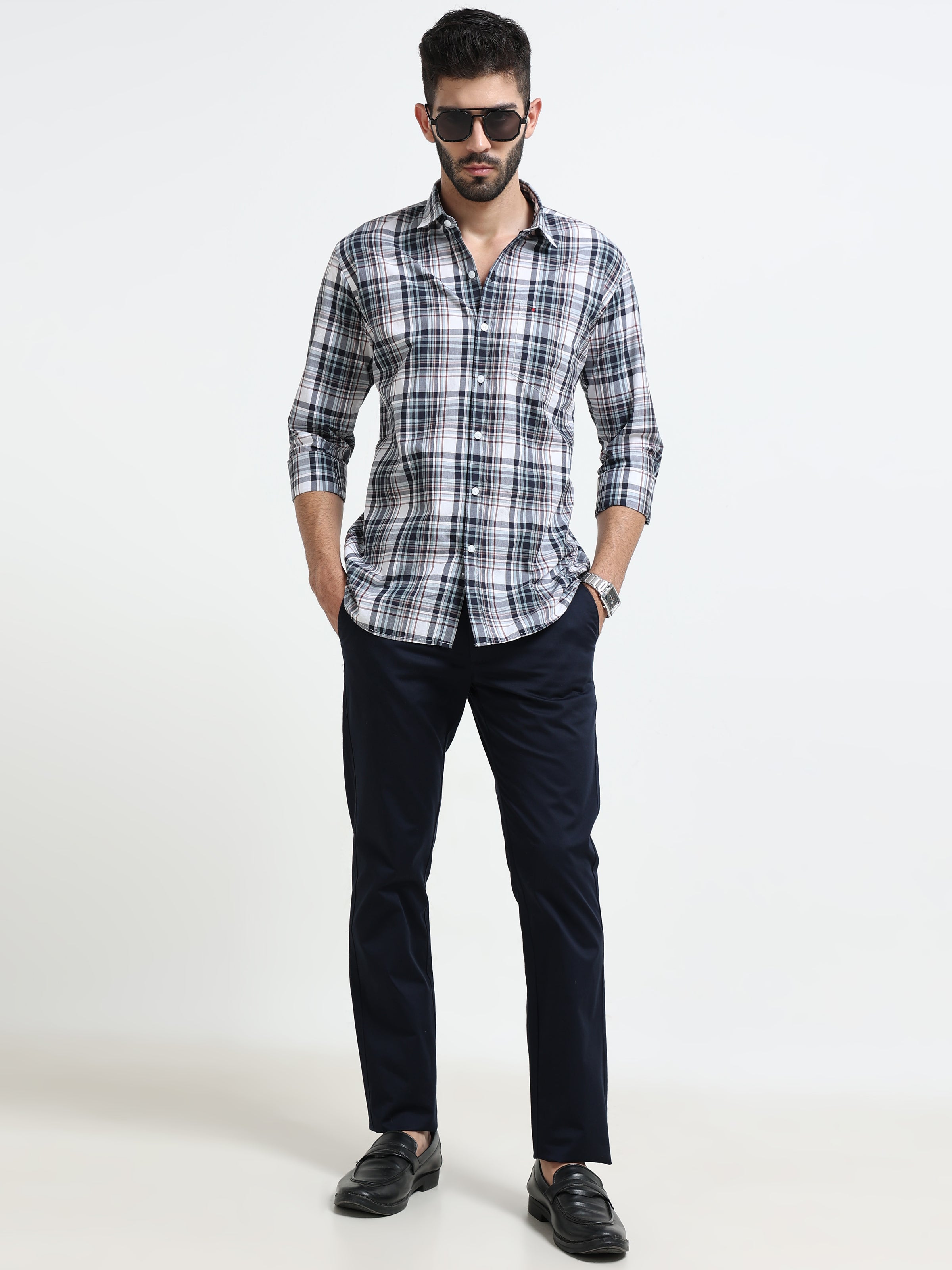 Maroon Checks Slim Fit Cotton Casual Shirts