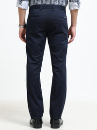 Men Navy  Solid Narrow Fit Casual Trousers