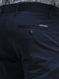Men Navy  Solid Narrow Fit Casual Trousers