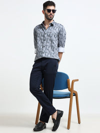 Men Navy  Solid Narrow Fit Casual Trousers