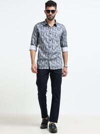 Men Navy  Solid Narrow Fit Casual Trousers