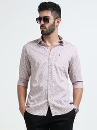 Light Purple Printed Slim Fit Cotton Casual Shirts