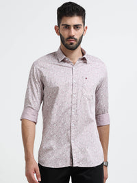 Light Purple Printed Slim Fit Cotton Casual Shirts