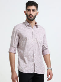 Light Purple Printed Slim Fit Cotton Casual Shirts