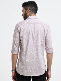 Light Purple Printed Slim Fit Cotton Casual Shirts