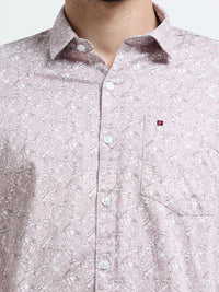 Light Purple Printed Slim Fit Cotton Casual Shirts