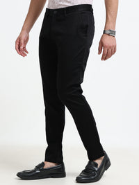 Men Black Solid Satin With Lycra Ankle fit Casual Trousers