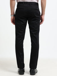 Men Black Solid Satin With Lycra Ankle fit Casual Trousers