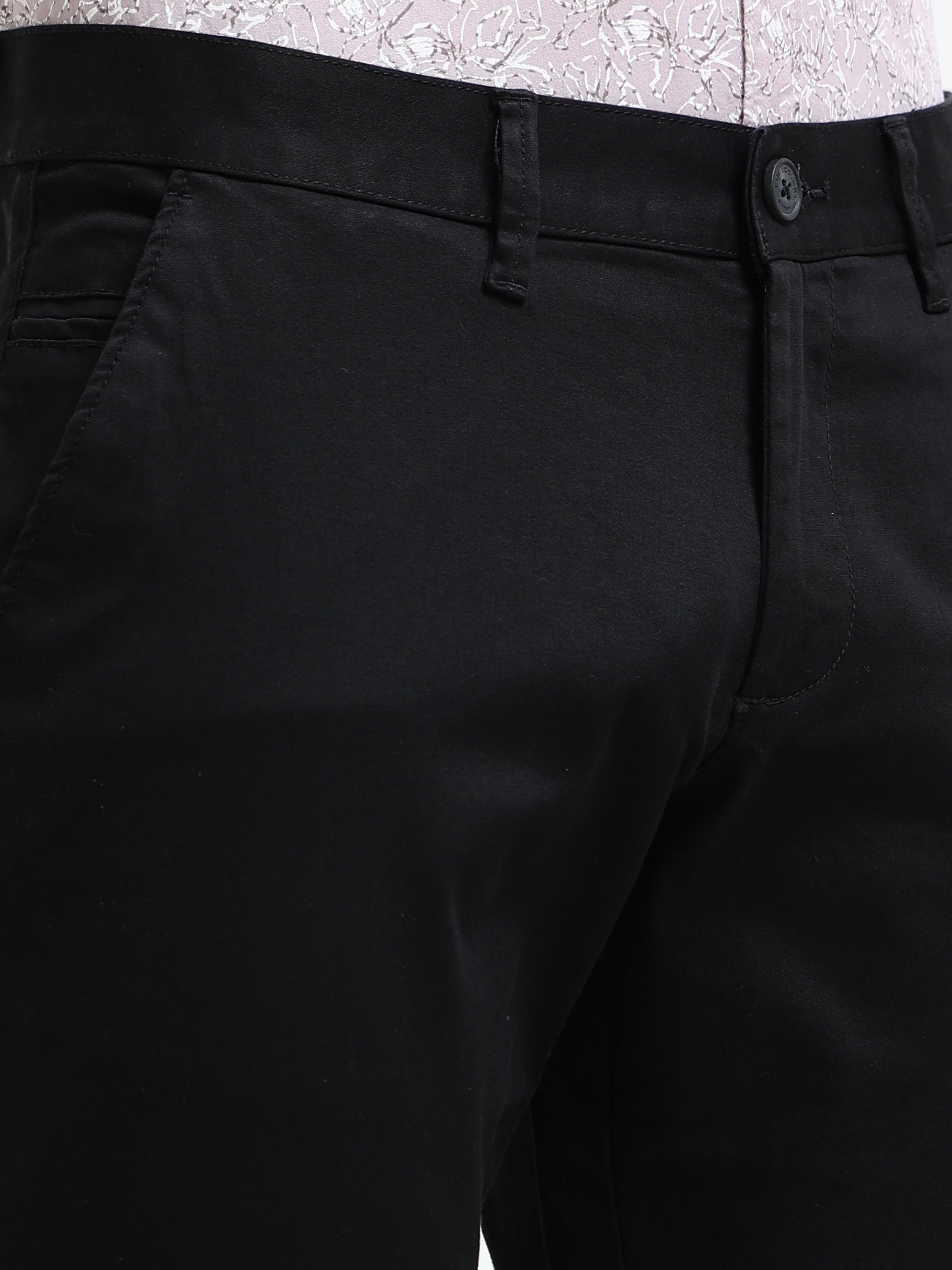 Men Black Solid Satin With Lycra Ankle fit Casual Trousers