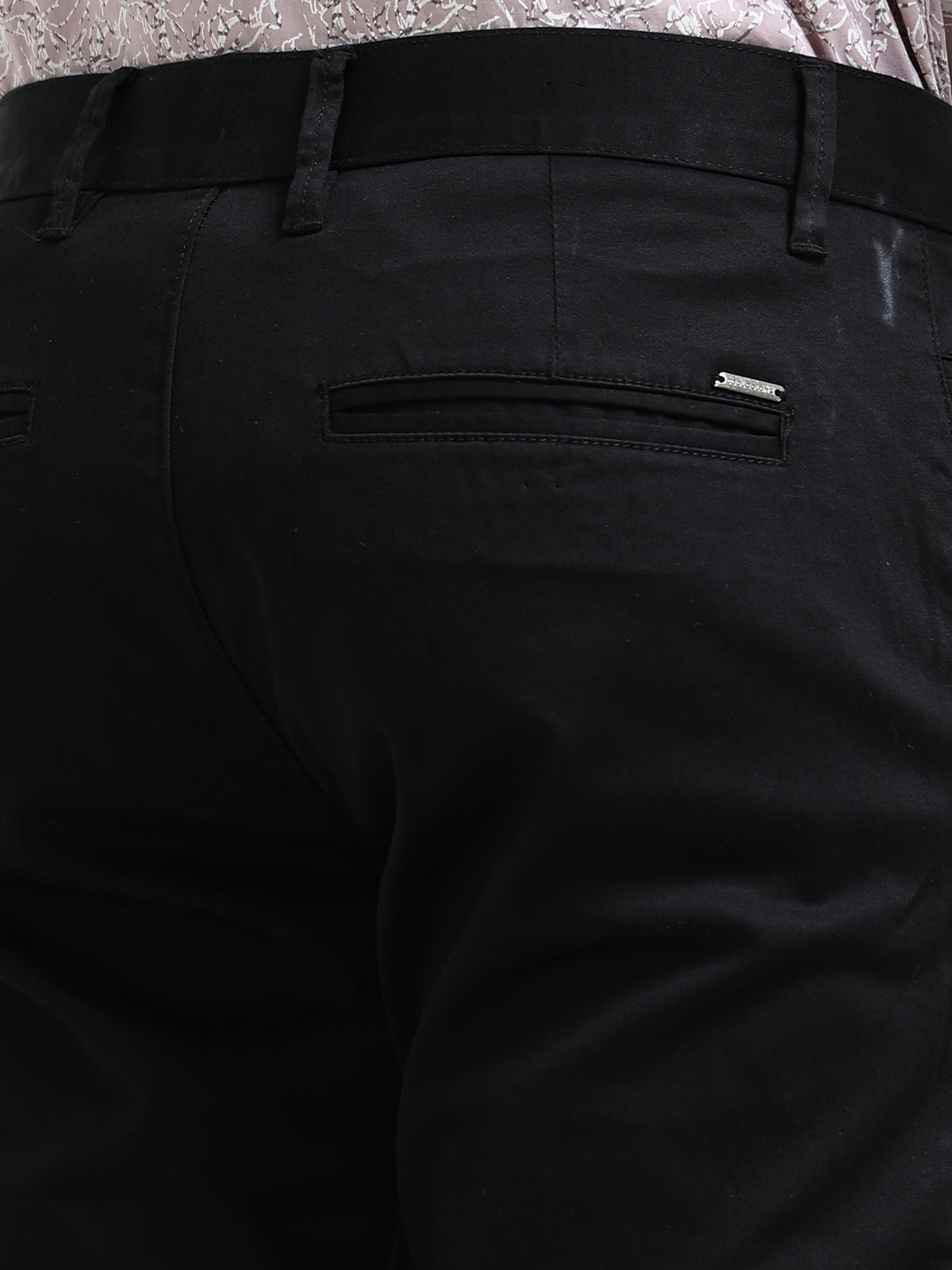 Men Black Solid Satin With Lycra Ankle fit Casual Trousers
