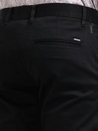 Men Black Solid Satin With Lycra Ankle fit Casual Trousers